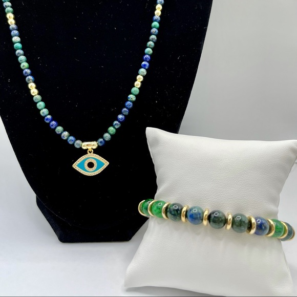 Azurite necklace with evil eye charm. - Picture 7 of 7